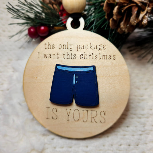 Funny Christmas Ornament – "The Only Package I Want This Christmas is Yours"